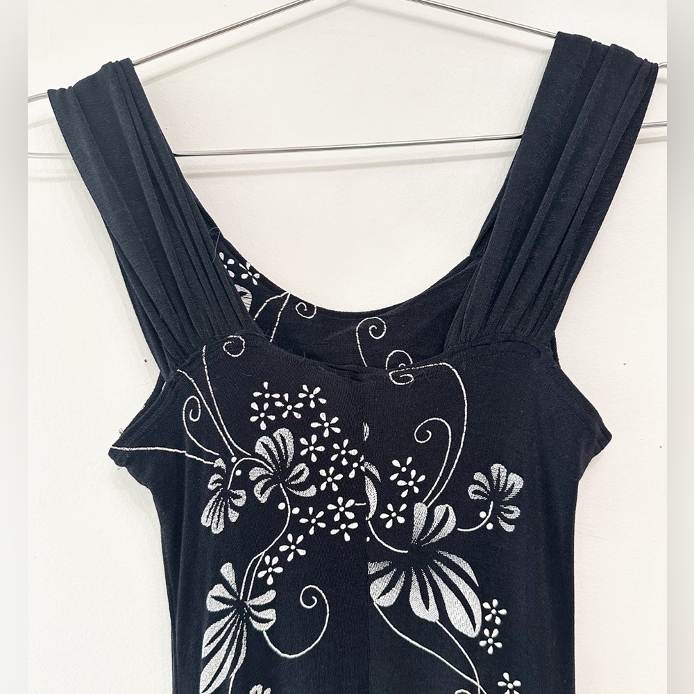 90’s Diamond Brand Dress - Black with white floral- Stretchy- Size Medium - Picture 3 of 11